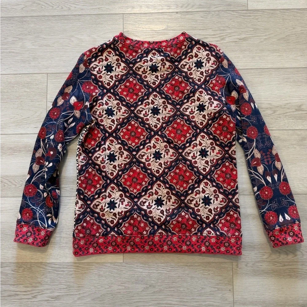 Tory Burch Sweatshirt Top XS Ronnie French Terry Floral Colorblock Pima Cotton